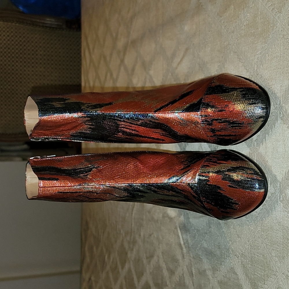 Dries Van Noten Metallic Ikat Print Booties - Picture 2 of 12